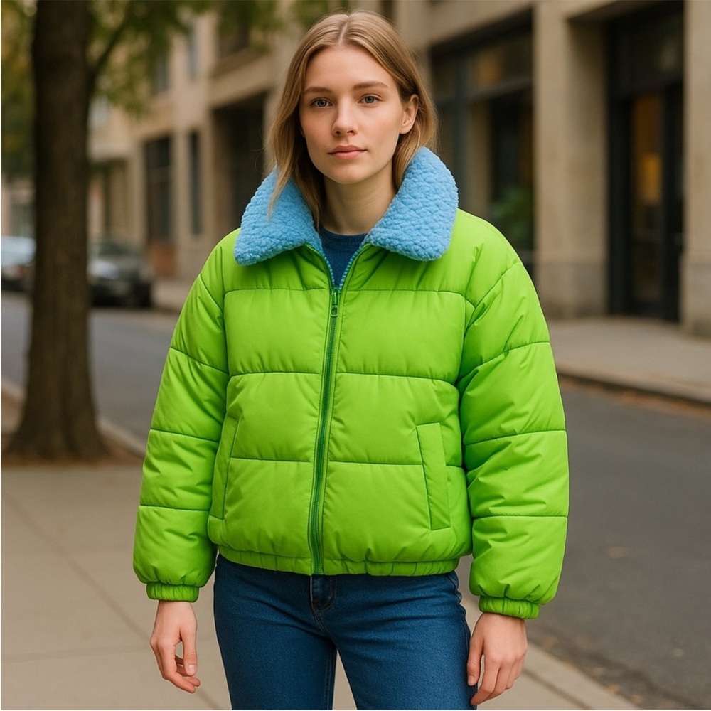 NWOT Urban Outfitters Duckie Puffer with Faux Shearling Collar in Green Size SM